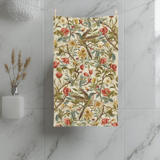 William Morris Hummingbird Floral Hand Towel: Vintage Style Botanical Accent