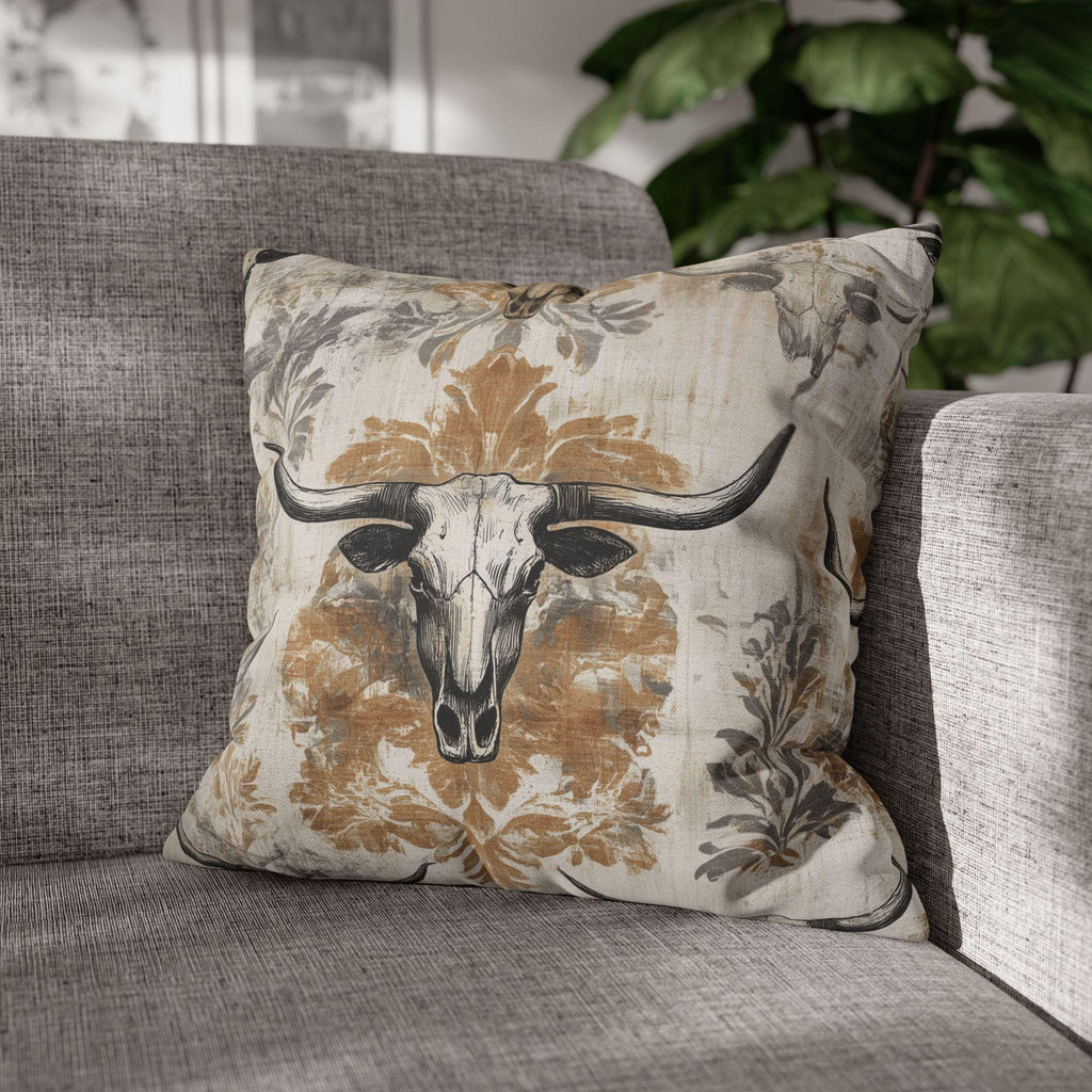 Rustic Longhorn Skull Pillow Cover: Western Ranch Decor for Southwest Cowboy Home Accent