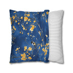Royal Blue Chinoiserie Pillow Cover: Elegant Asian-Inspired Cushion with Yellow Blossoms and Birds