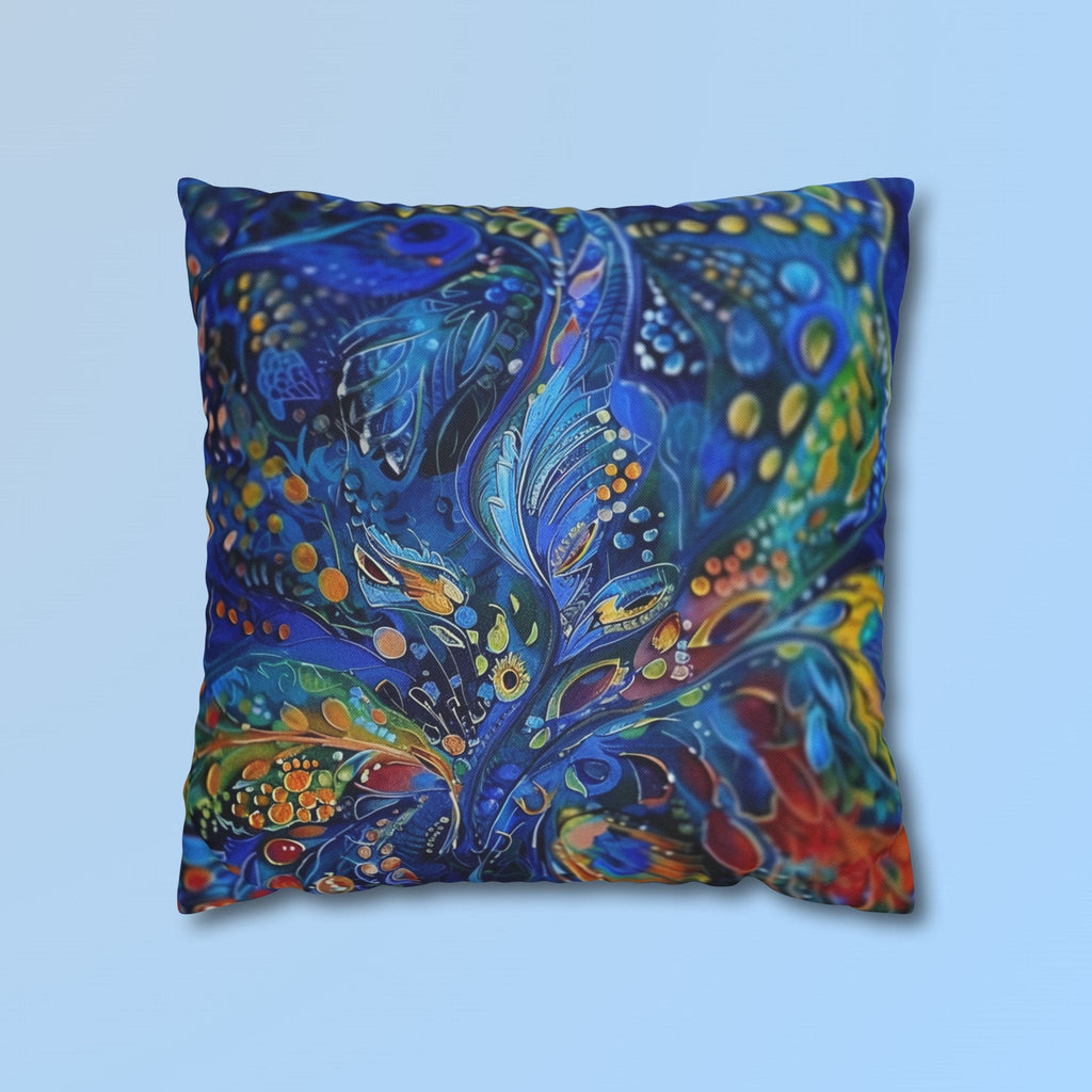 Peacock Feather Pillow Cover: Abstract Blues & Greens Artistic Design