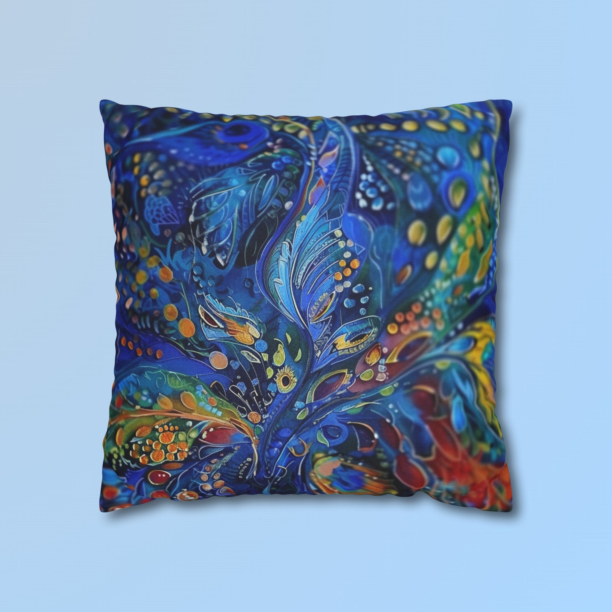 Peacock Feather Pillow Cover: Abstract Blues & Greens Artistic Design