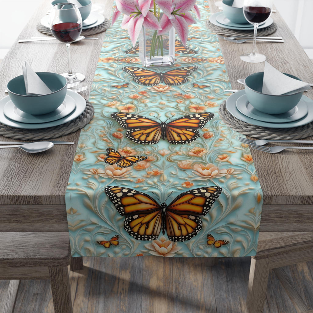William Morris Table Runner: Vintage Style Monarch Butterfly Botanical