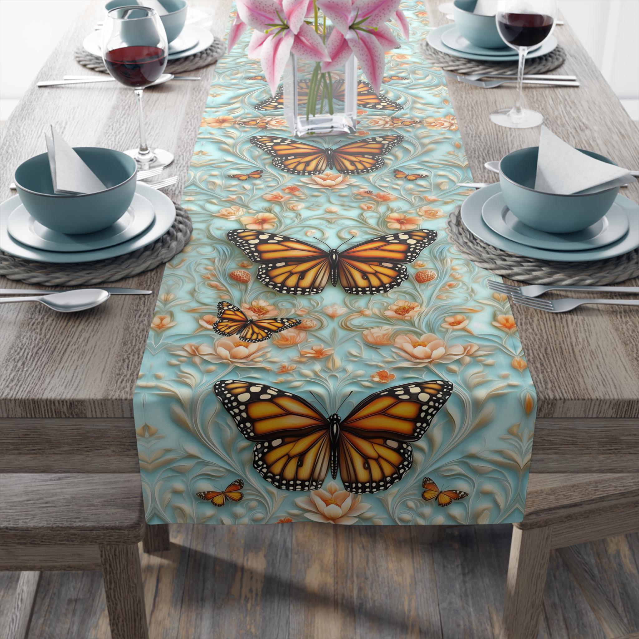 William Morris Table Runner: Vintage Style Monarch Butterfly Botanical