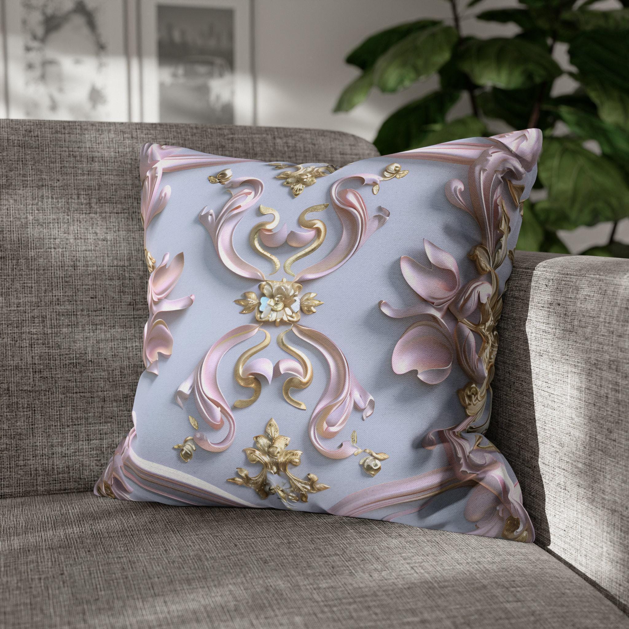 Pastel Pink Rococo Pillow Cover: Gold Accent Coquette Decor