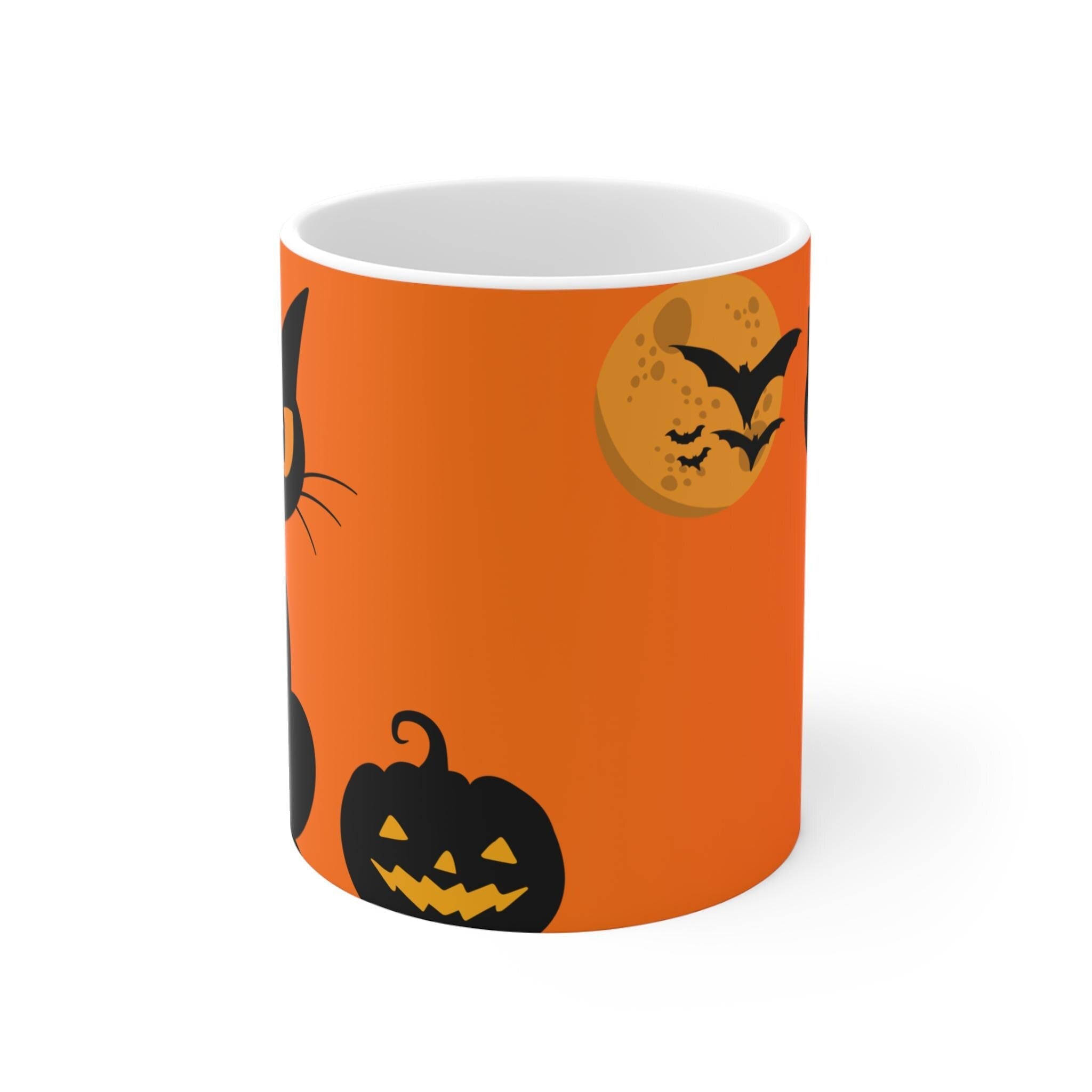 Halloween Black Cat Mug: Spooky Jack-O-Lantern Decor, 11oz Ceramic Cup