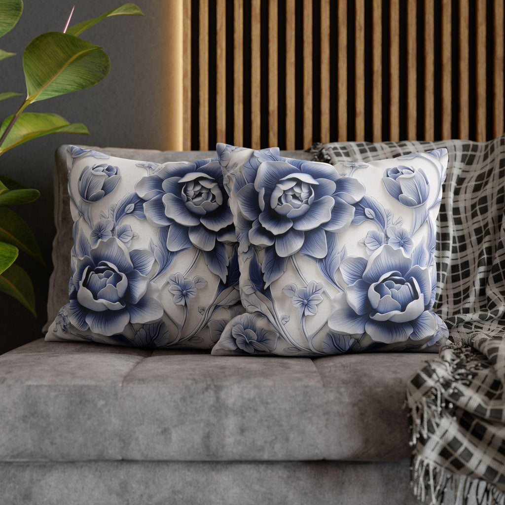 Elegant Blue & White Chinoiserie Peony Pillowcase: Asian-Inspired Floral Cushion Cover for Home Decor