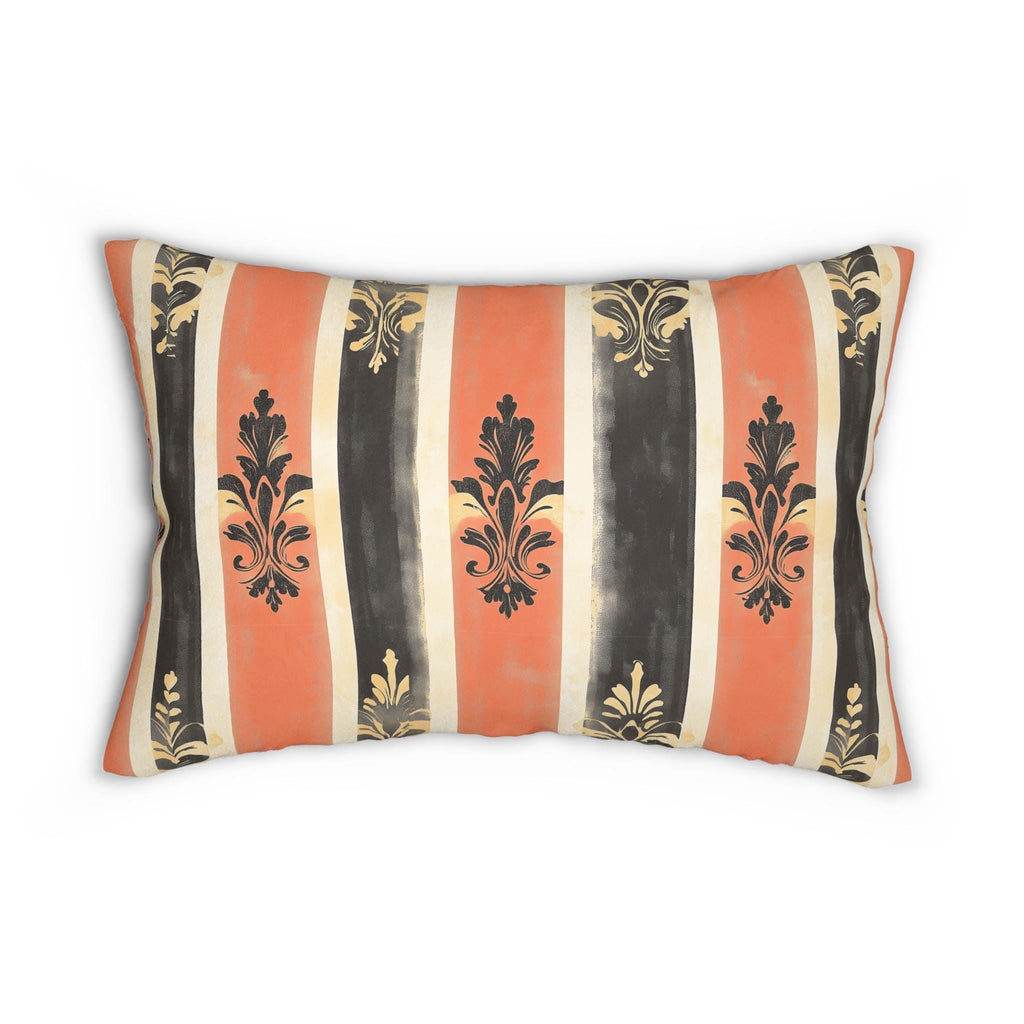 Elegant American Farmhouse Lumbar Pillow: Patriotic Stripes with Gold Damask Floral Motifs
