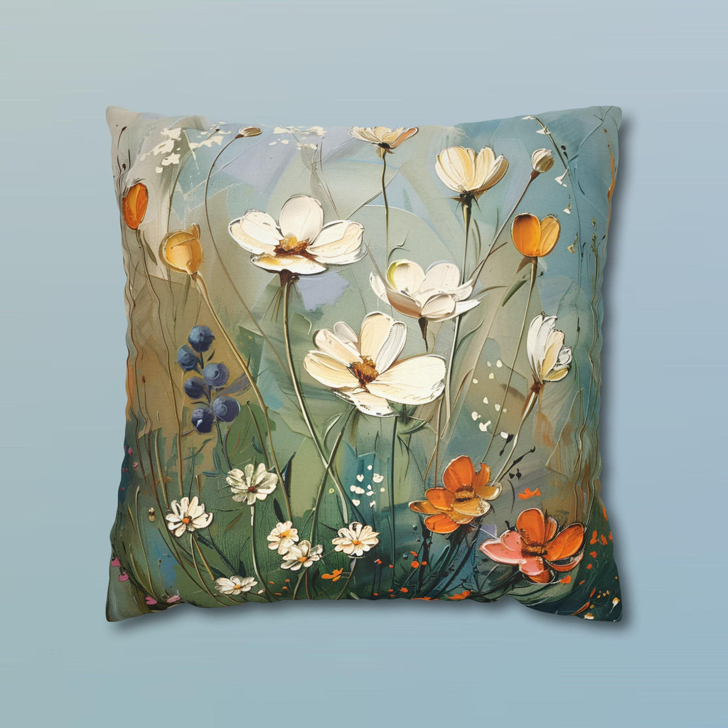 Wildflower Meadow Pillow Cover: Vintage Oil Painting Style