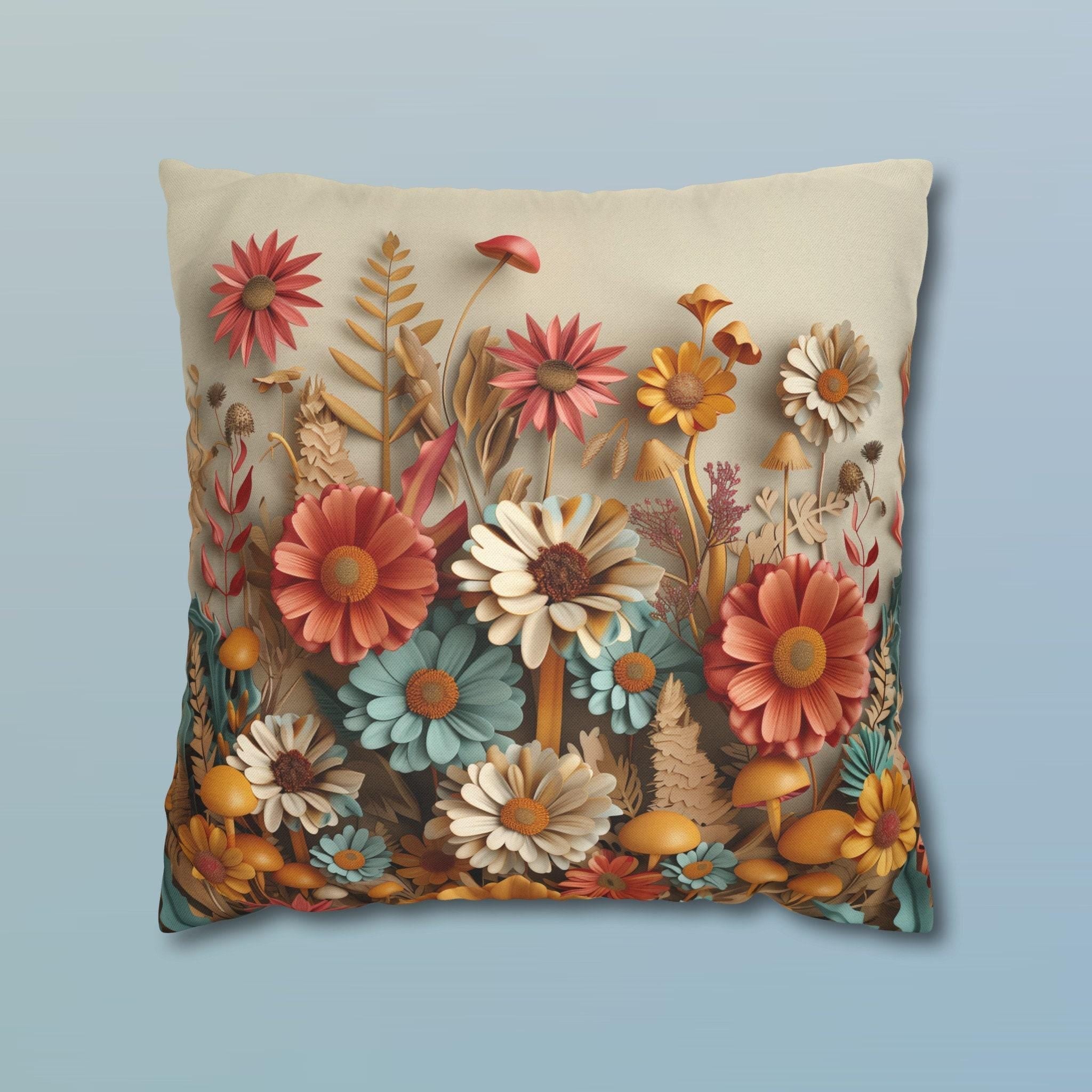 Floral Botanical Garden Pillow Cover: Warm Tone Accent Cushion