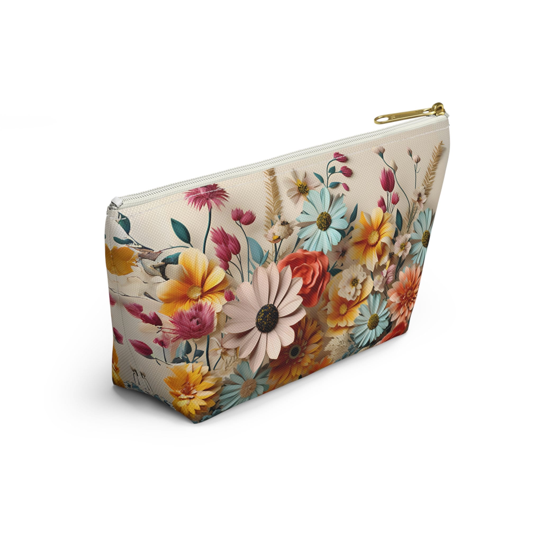 Vibrant Floral Accessory Pouch: Travel Cosmetics Bag, Zippered Makeup Case, Gift for Mom