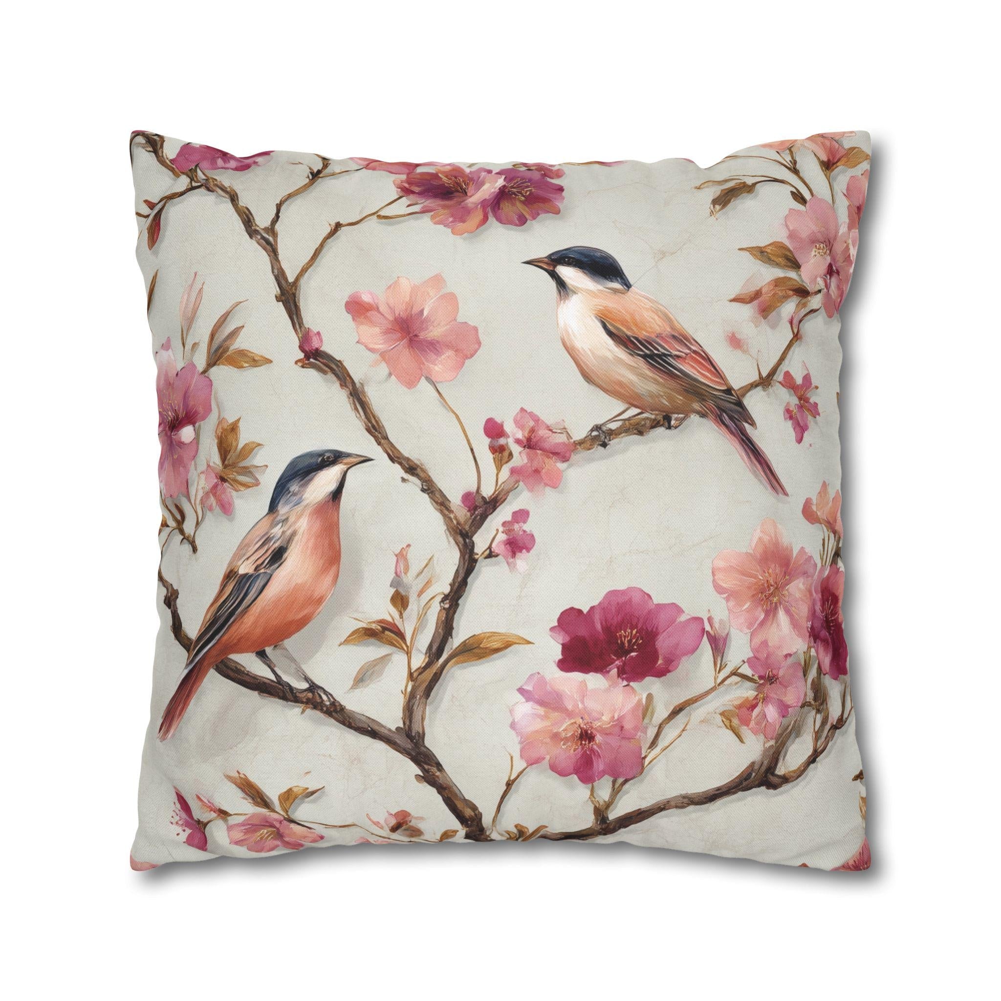 Chinoiserie Bird Pillow Cover: Vintage Style Floral Accent Cushion