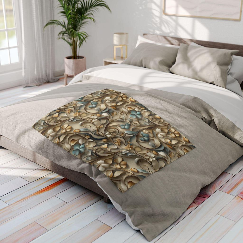 Elegant St. Patrick's Day Shamrock Throw: William Morris Inspired Irish Fleece Blanket for Home Decor