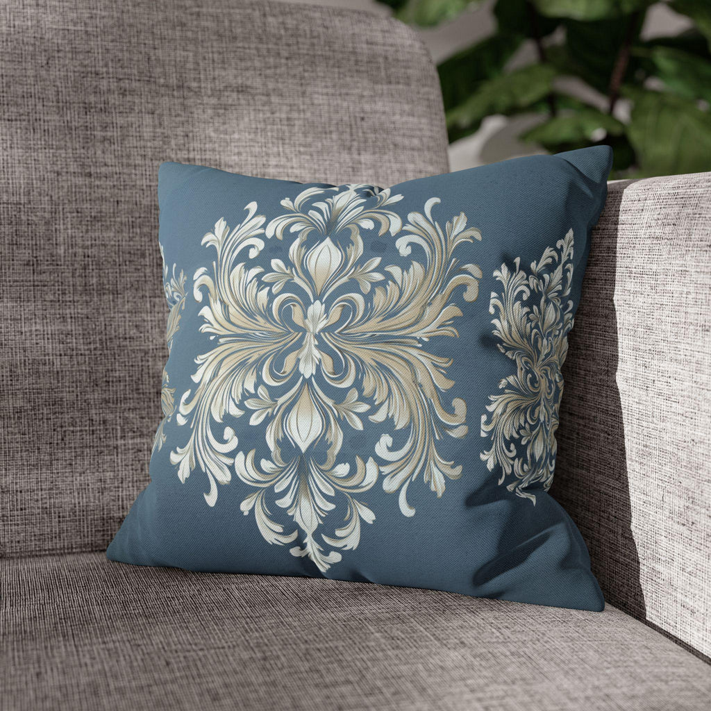 Elegant Teal Damask Pillowcase: Baroque-Inspired Floral Cushion Cover for Luxurious Home Decor