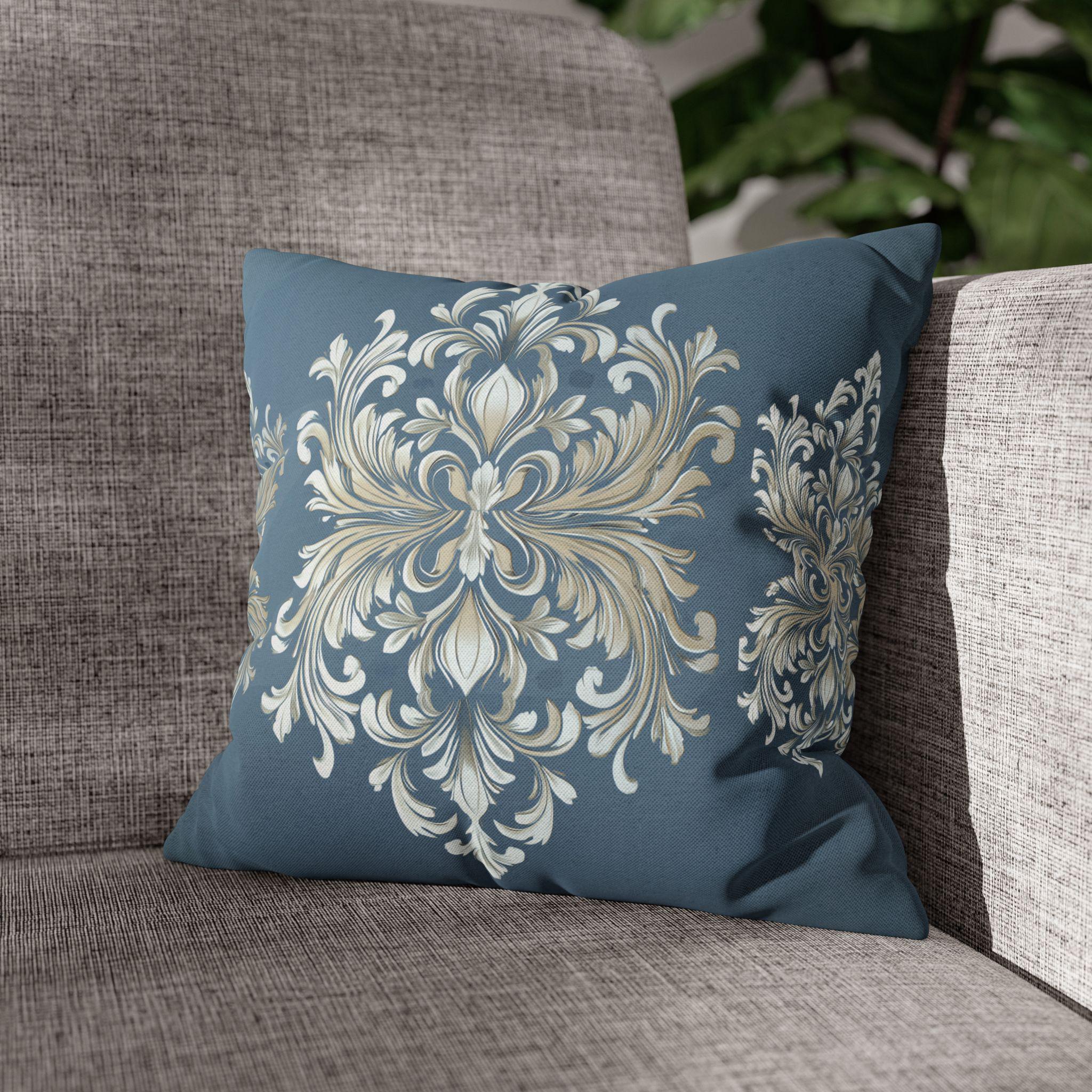Elegant Teal Damask Pillowcase: Baroque-Inspired Floral Cushion Cover for Luxurious Home Decor