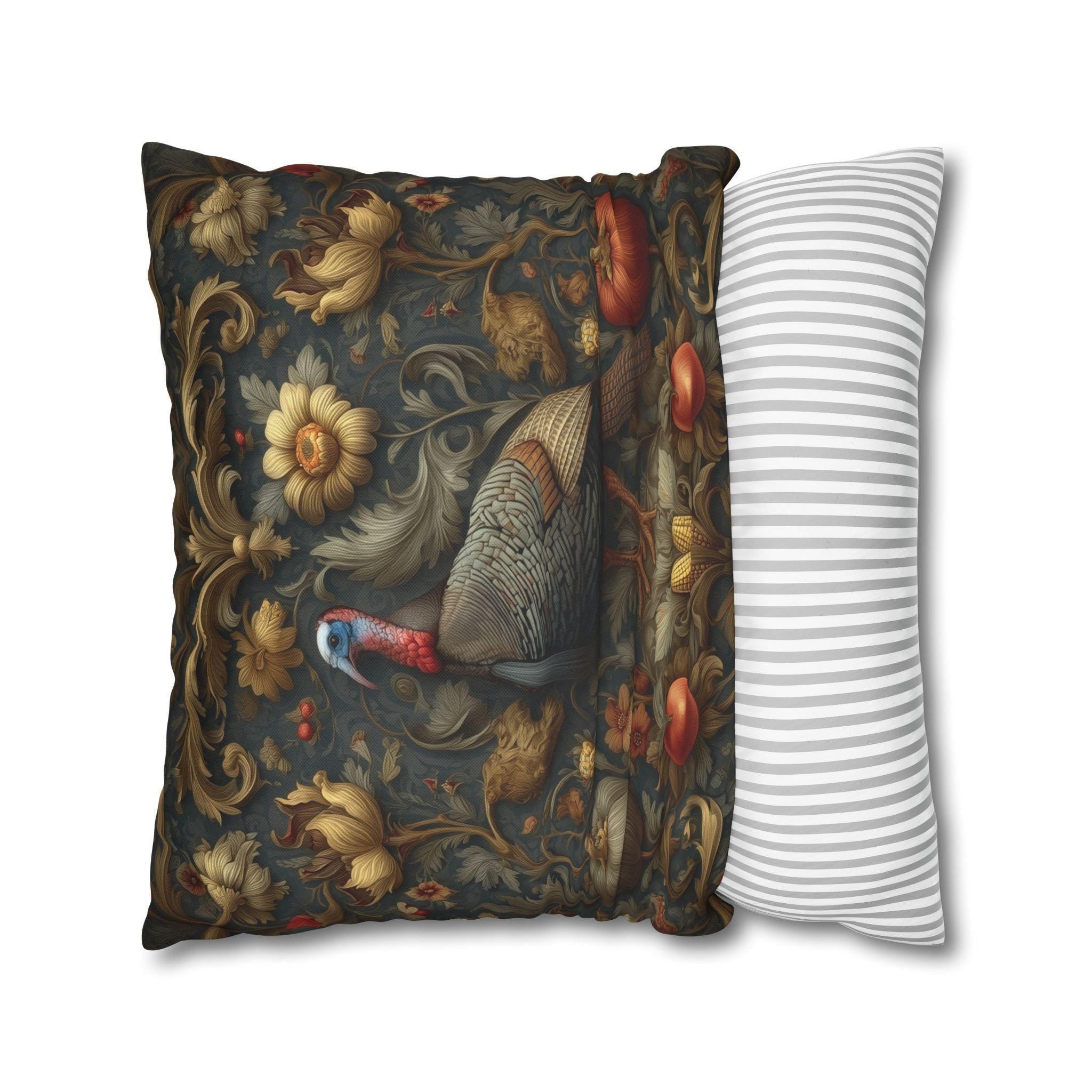 William Morris Wild Turkey Tapestry Pillow Cover: Autumn Harvest Thanksgiving Decor
