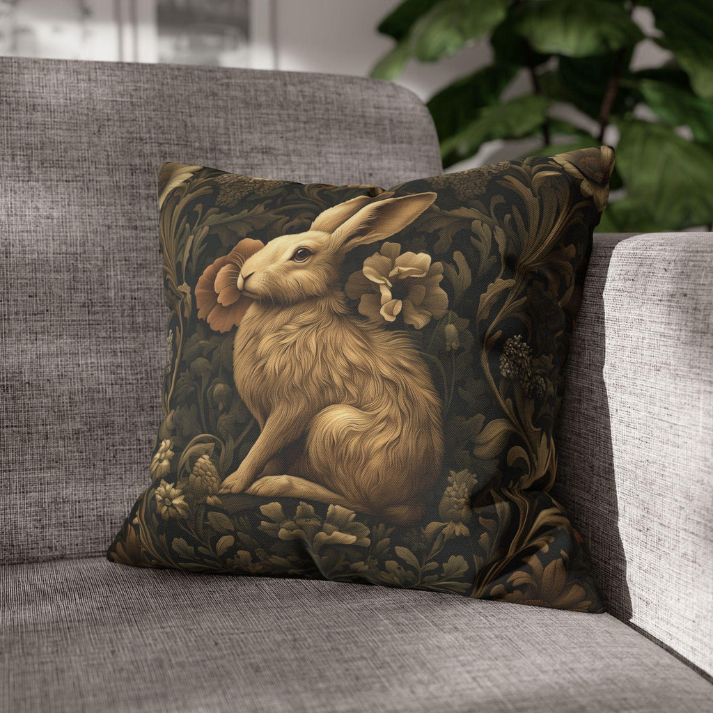 William Morris Inspired Wild Hare Pillow Cover: Garden Botanical Woodland Design