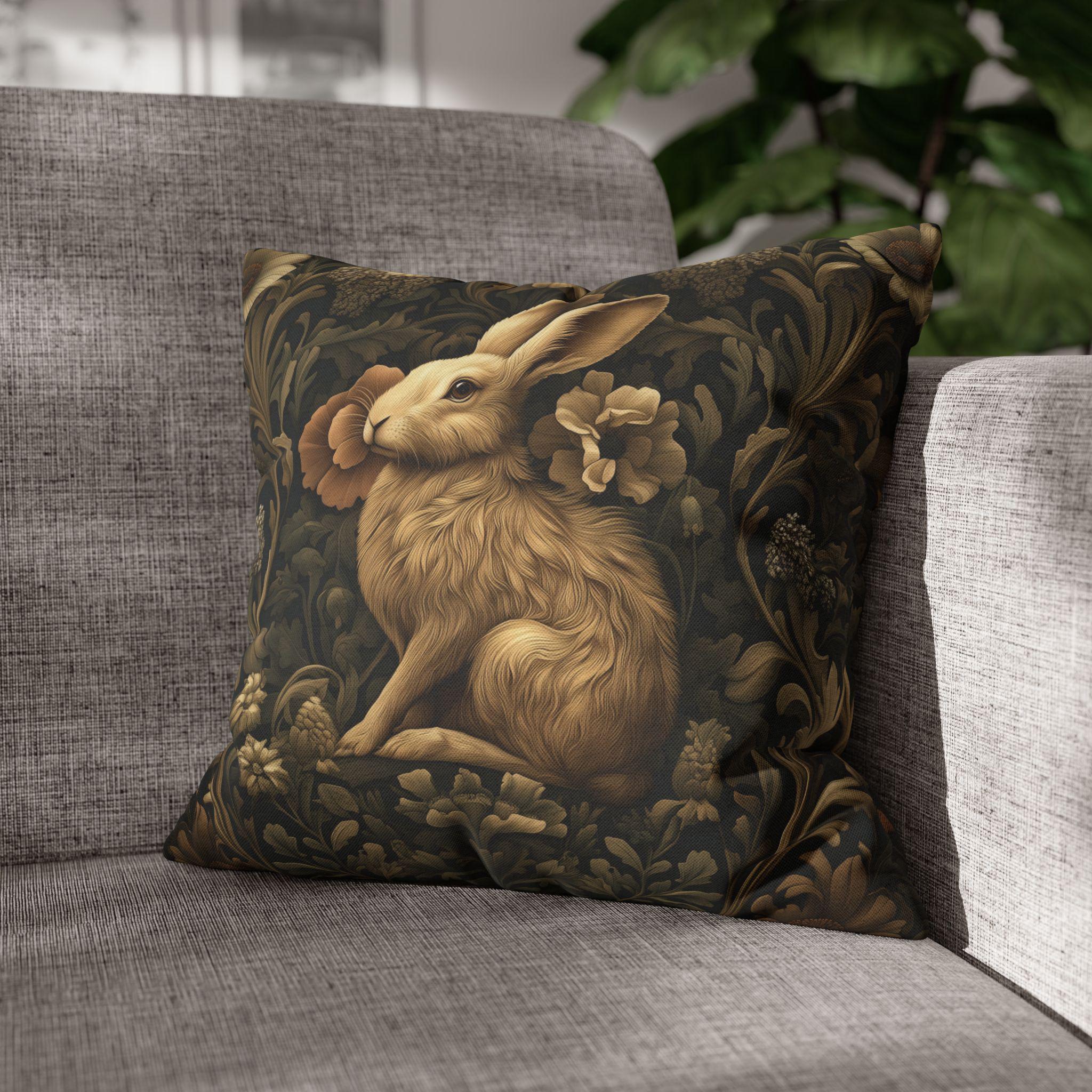 William Morris Inspired Wild Hare Pillow Cover: Garden Botanical Woodland Design