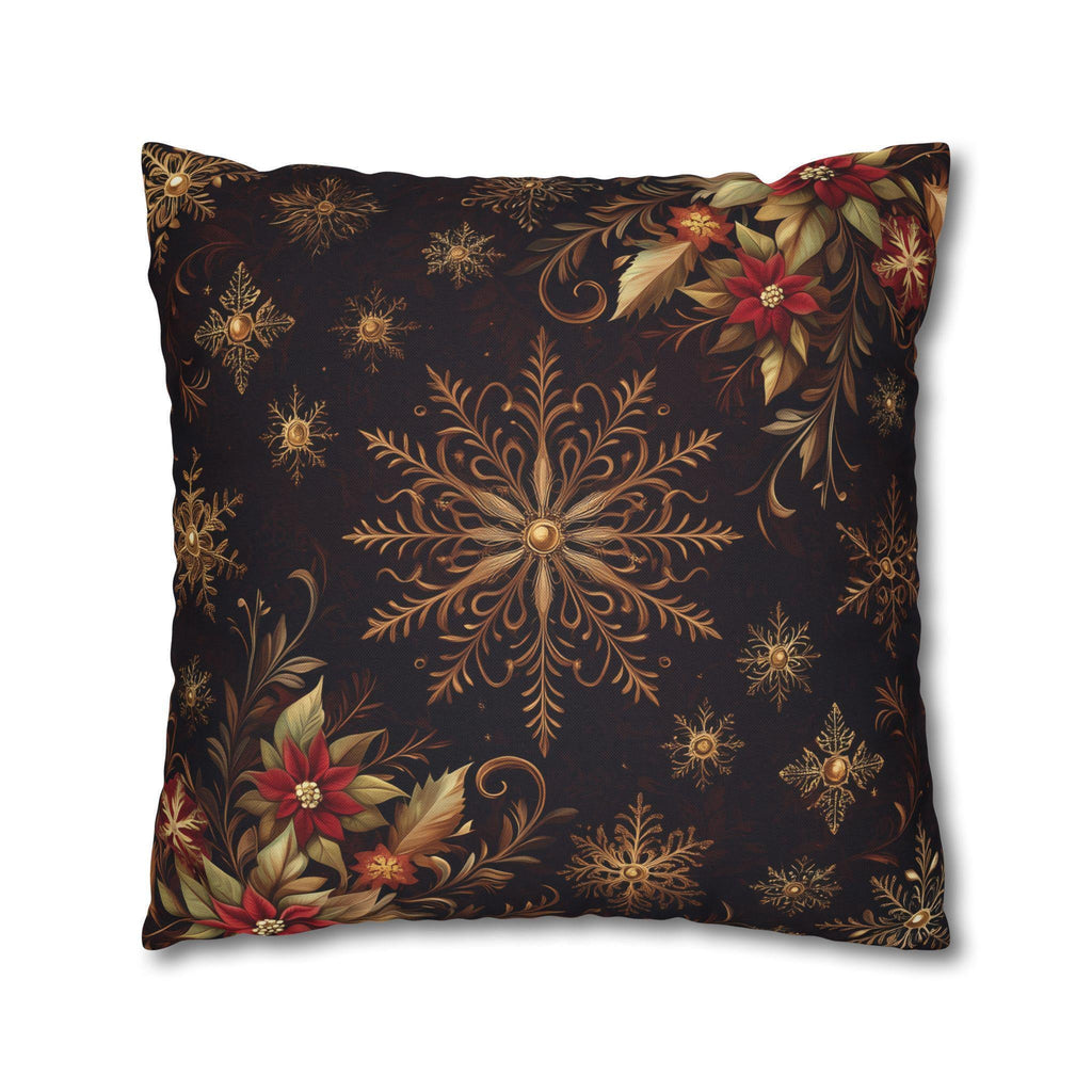 Luxurious Snowflake Poinsettia Pillowcase, Burgundy & Gold Christmas Winter Decor, Elegant Holiday Pillow Cover