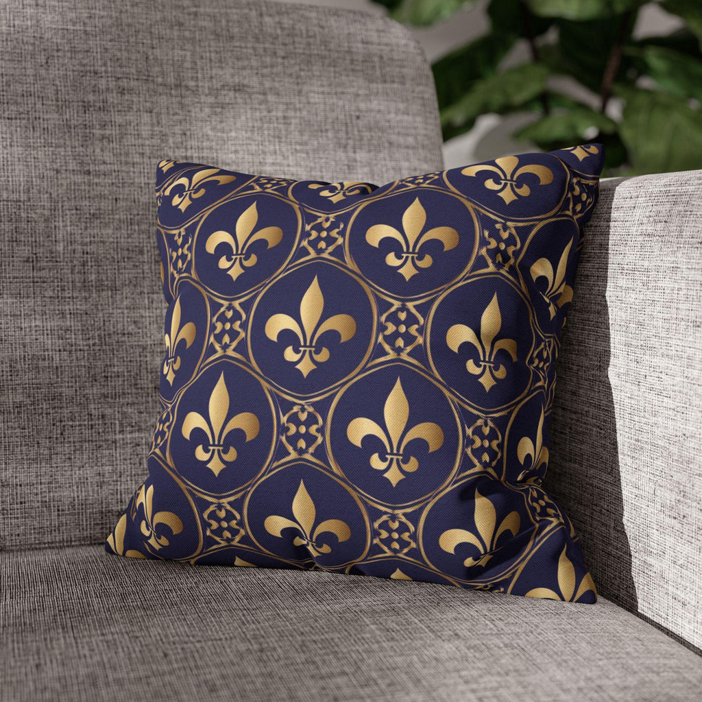 Blue Fleur de Lys Pillow Cover: Royal Gold French Heraldic Pattern