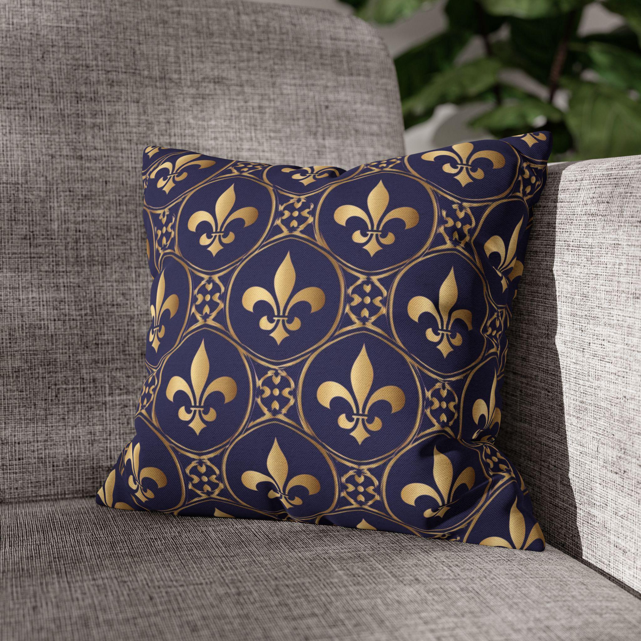 Blue Fleur de Lys Pillow Cover: Royal Gold French Heraldic Pattern