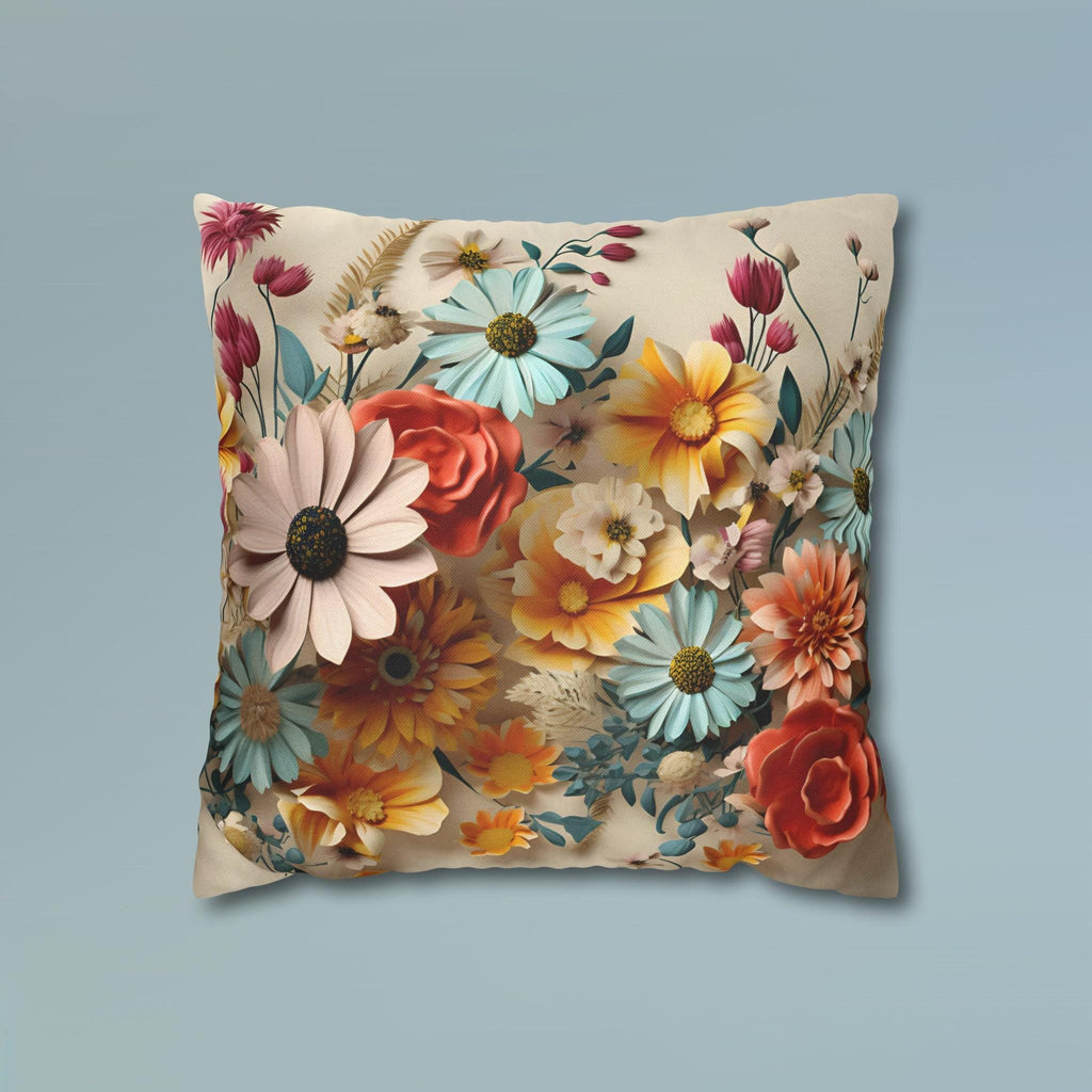 Vintage Style Floral Pillow Cover: Vibrant Flower Meadow Design