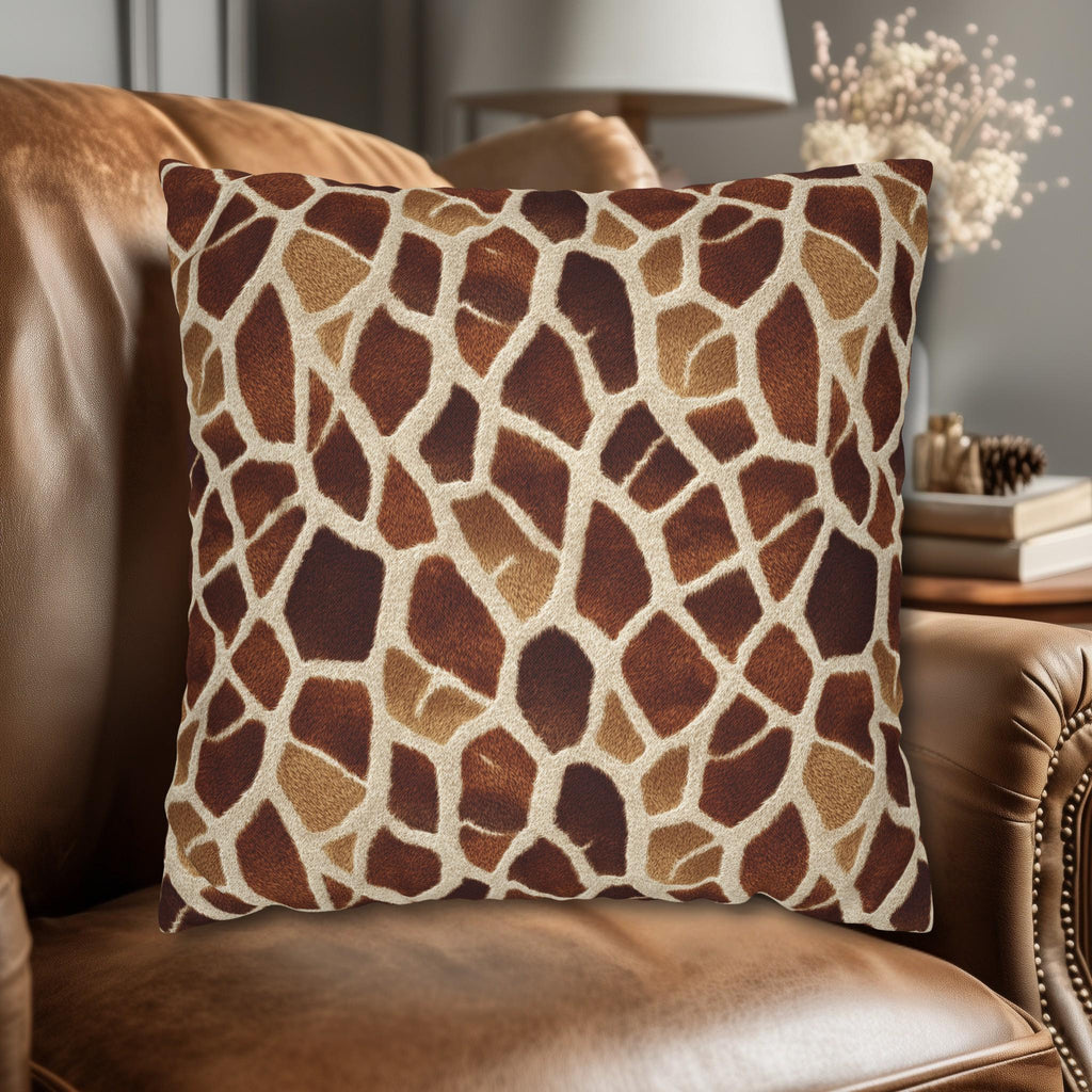 Giraffe Pattern Pillow Cover: Warm Brown and Cream Safari Accent