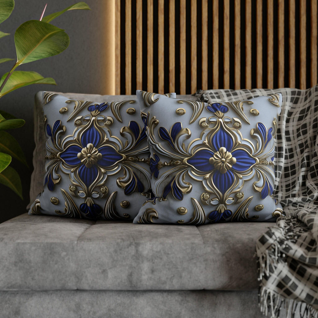 Baroque Floral Throw Pillow Cover: Cobalt Blue & Gold Accent