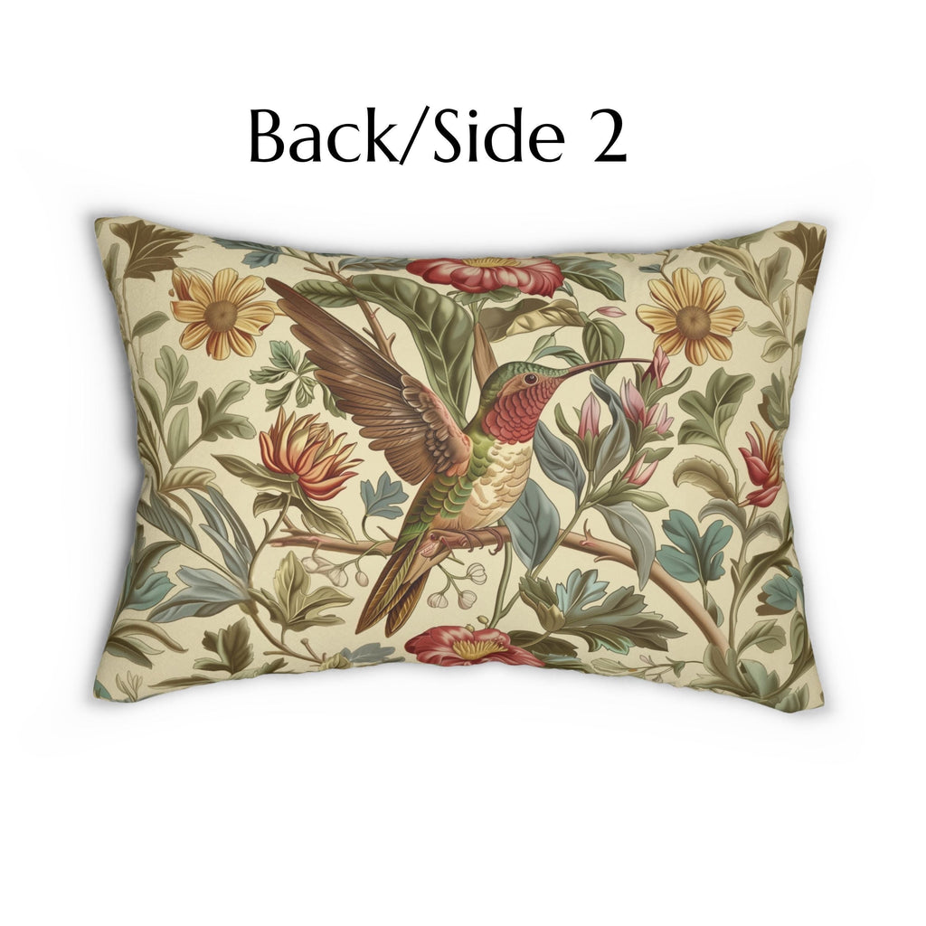 William Morris Hummingbird Lumbar Pillow: Vintage Style Botanical Bird Floral Accent