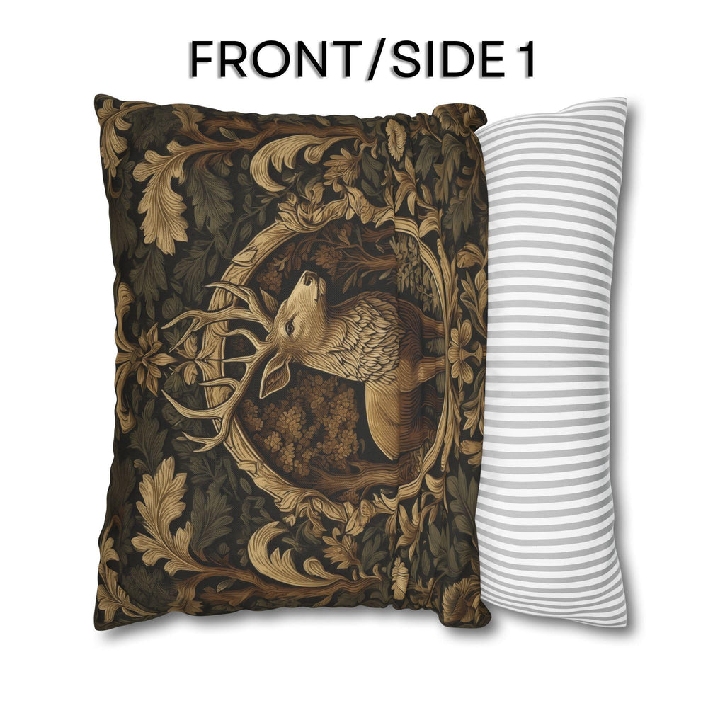 William Morris Inspired Noble Stag Pillow Cover: Botanical Woodland Design