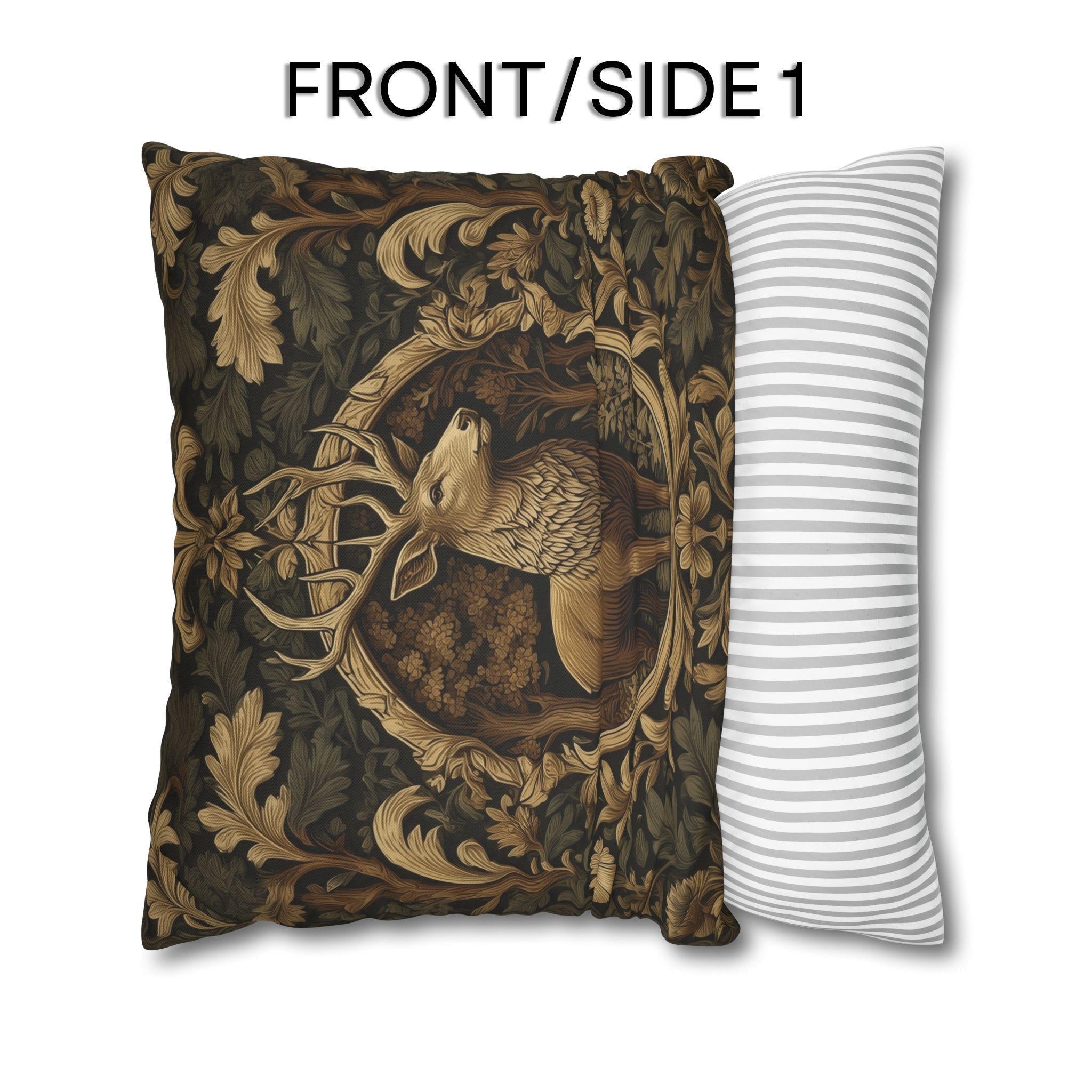 William Morris Inspired Noble Stag Pillow Cover: Botanical Woodland Design