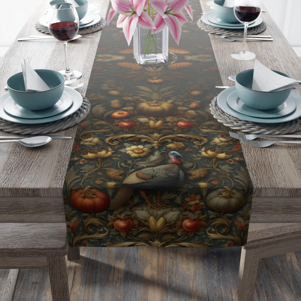 William Morris Autumn Harvest Table Runner: Turkey Tapestry, Rustic Fall Decor