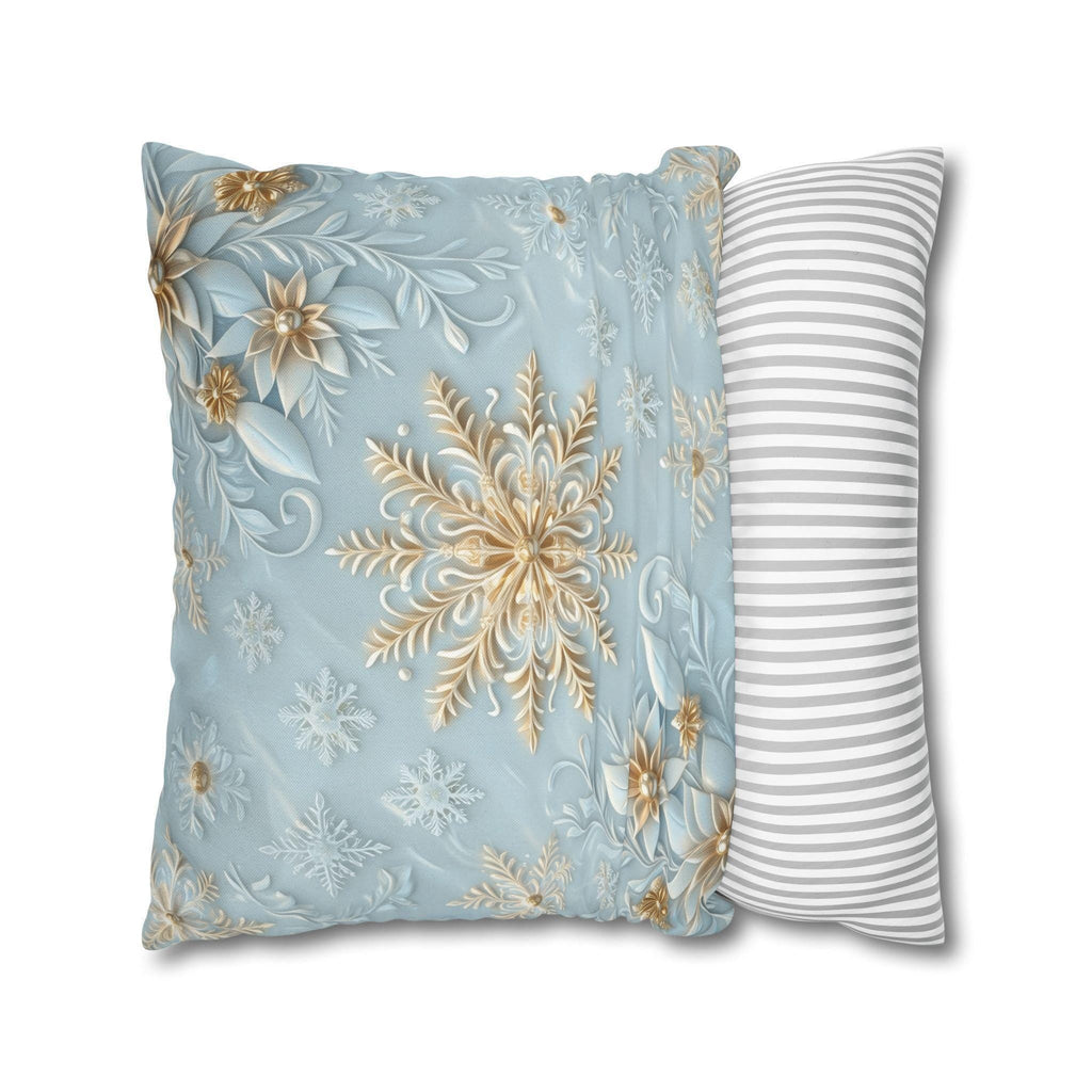 Gold Snowflake Pillow Cover, Elegant Winter Holiday Decor