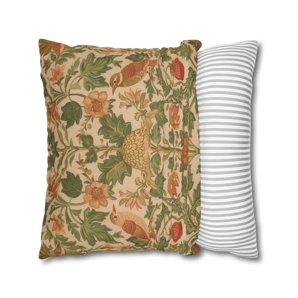 William Morris Strawberry Thief inspired Pillow Cover: Sage Terracotta Cream Pillowcase