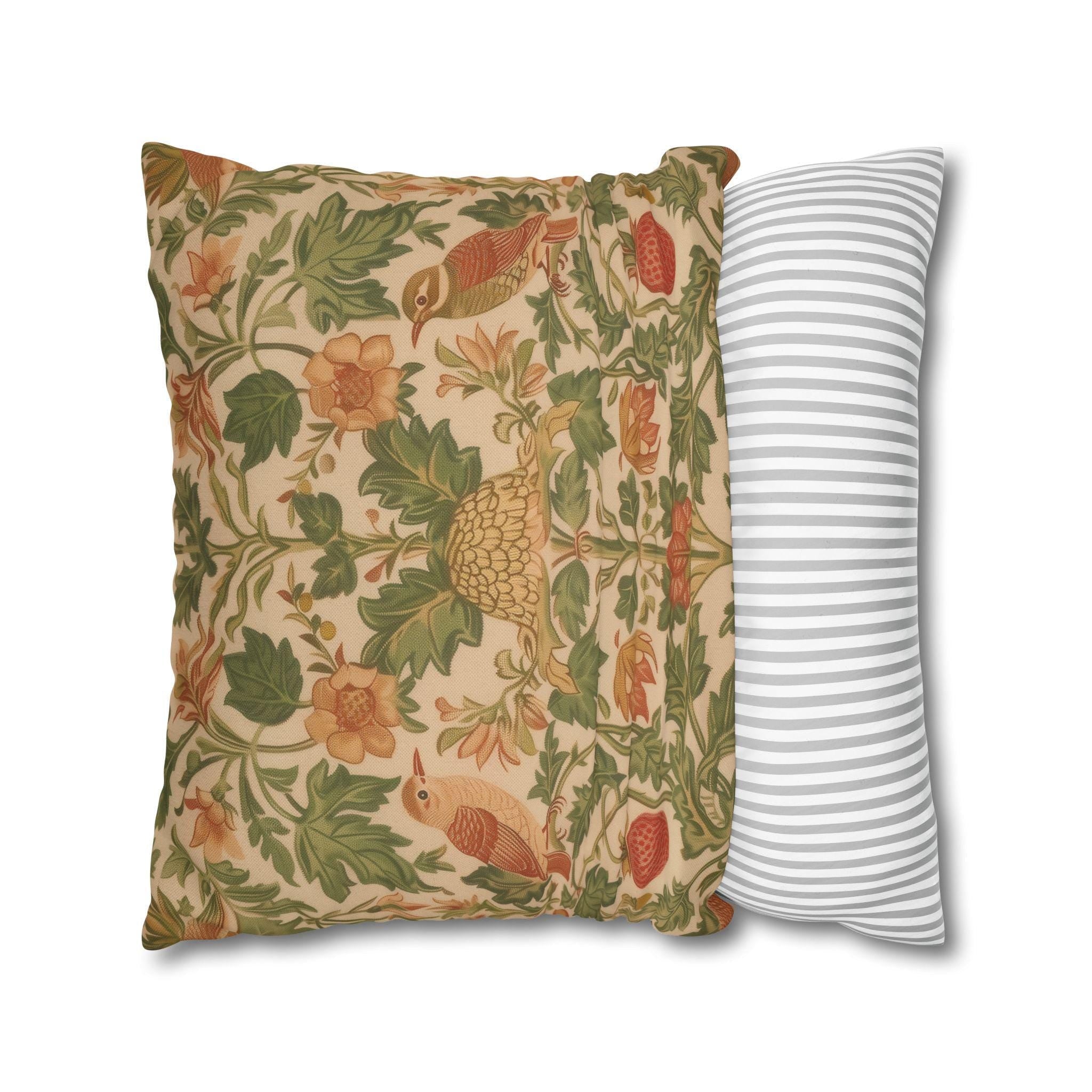William Morris Strawberry Thief inspired Pillow Cover: Sage Terracotta Cream Pillowcase