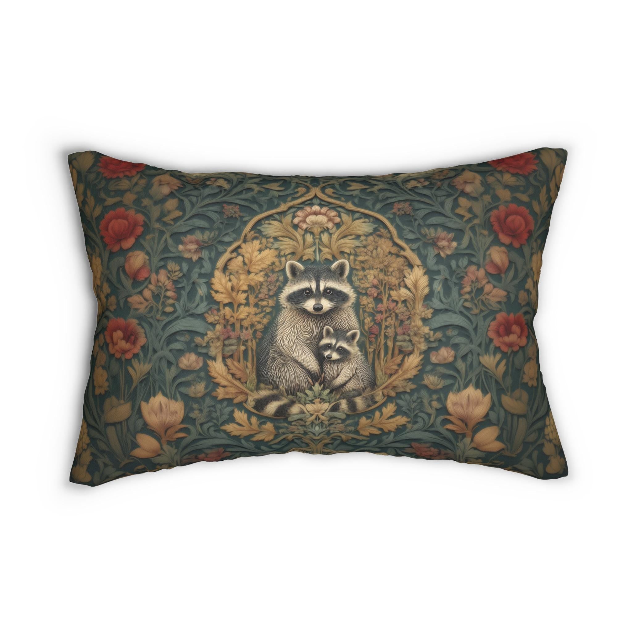 William Morris Raccoon Lumbar Pillowr: Whimsical Woodland Animal Decor