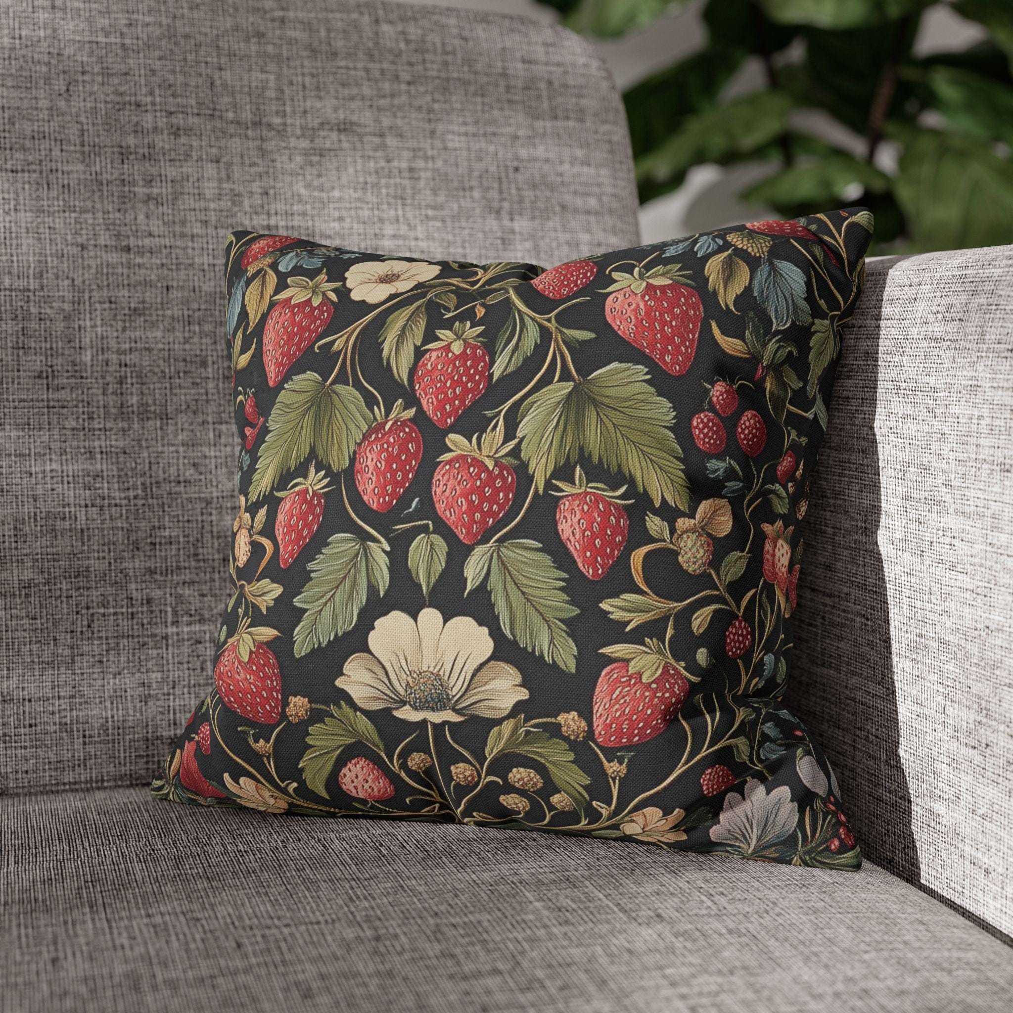 William Morris Inspired Strawberry Thief Pillow Cover: Modern Floral Farmhouse Decor Pillowcase