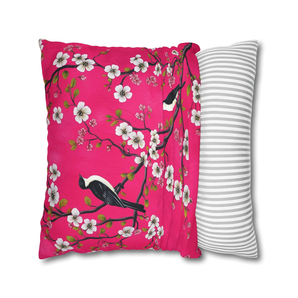 Chinoiserie Magenta Bird Pillow Cover: Vibrant Botanical Accent for Eclectic Decor