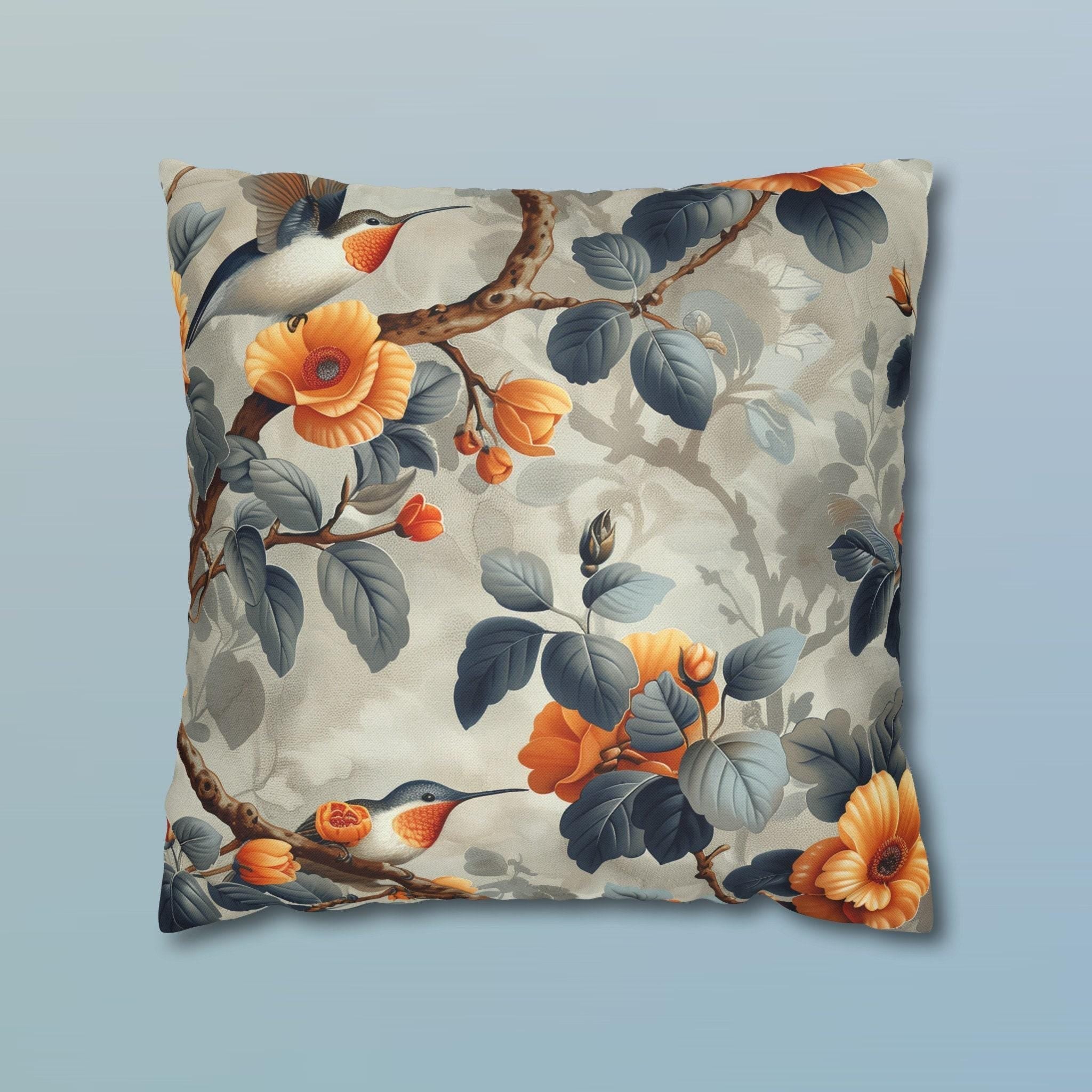 Botanical William Morris Pillow Cover - Hummingbird and Floral Print
