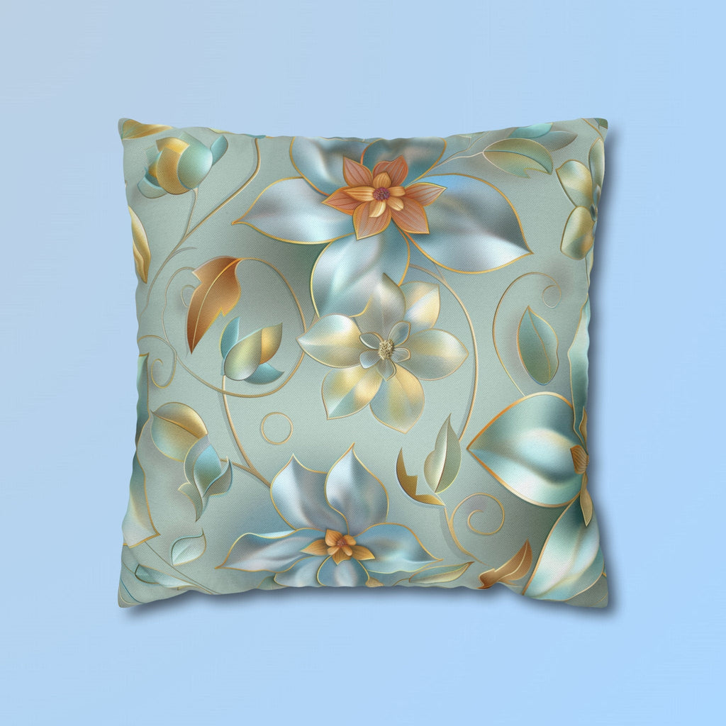 Floral Pillow Cover: Muted Teal Blue, Gold Magnolia Design