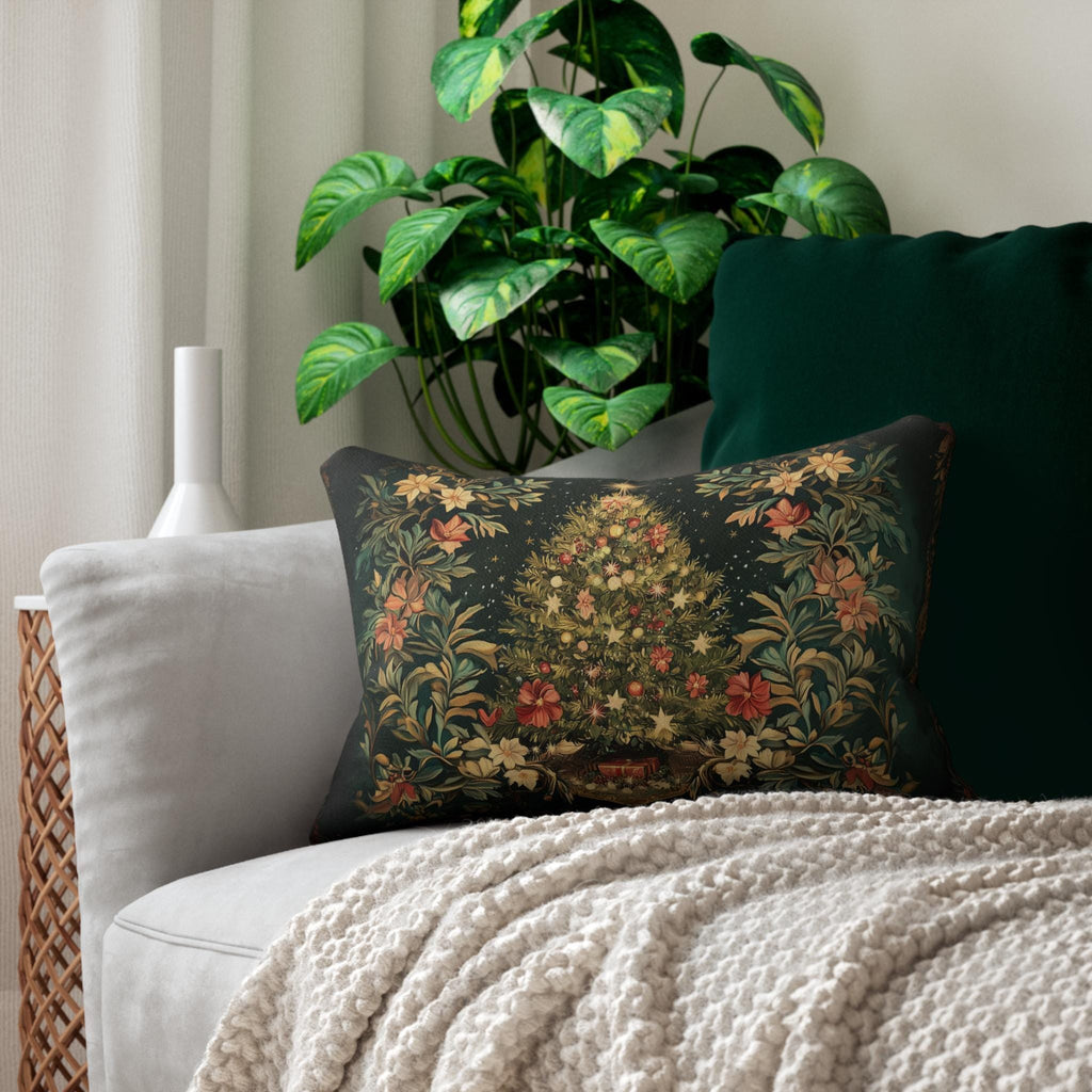 William Morris Inspired Christmas Tree Lumbar Pillow: Elegant Holiday Decor for Living Room