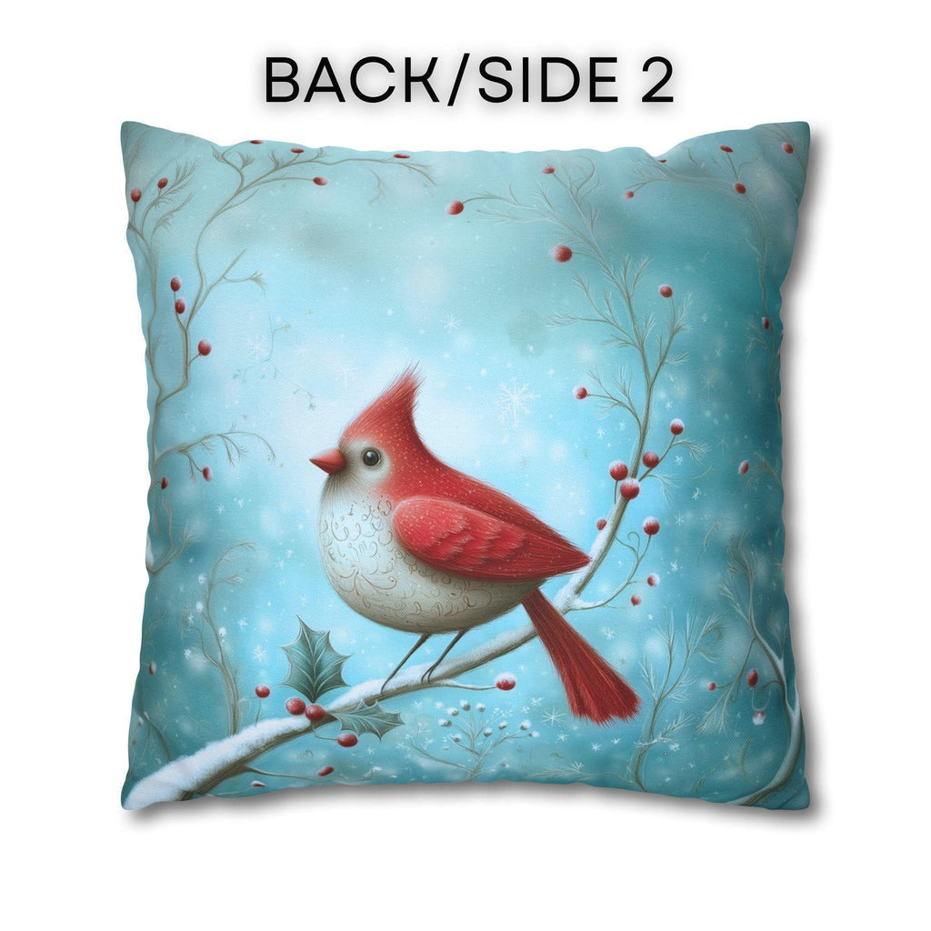 Winter Cardinal Throw Pillow Cover: Frosty Blue Holiday Bird Accent