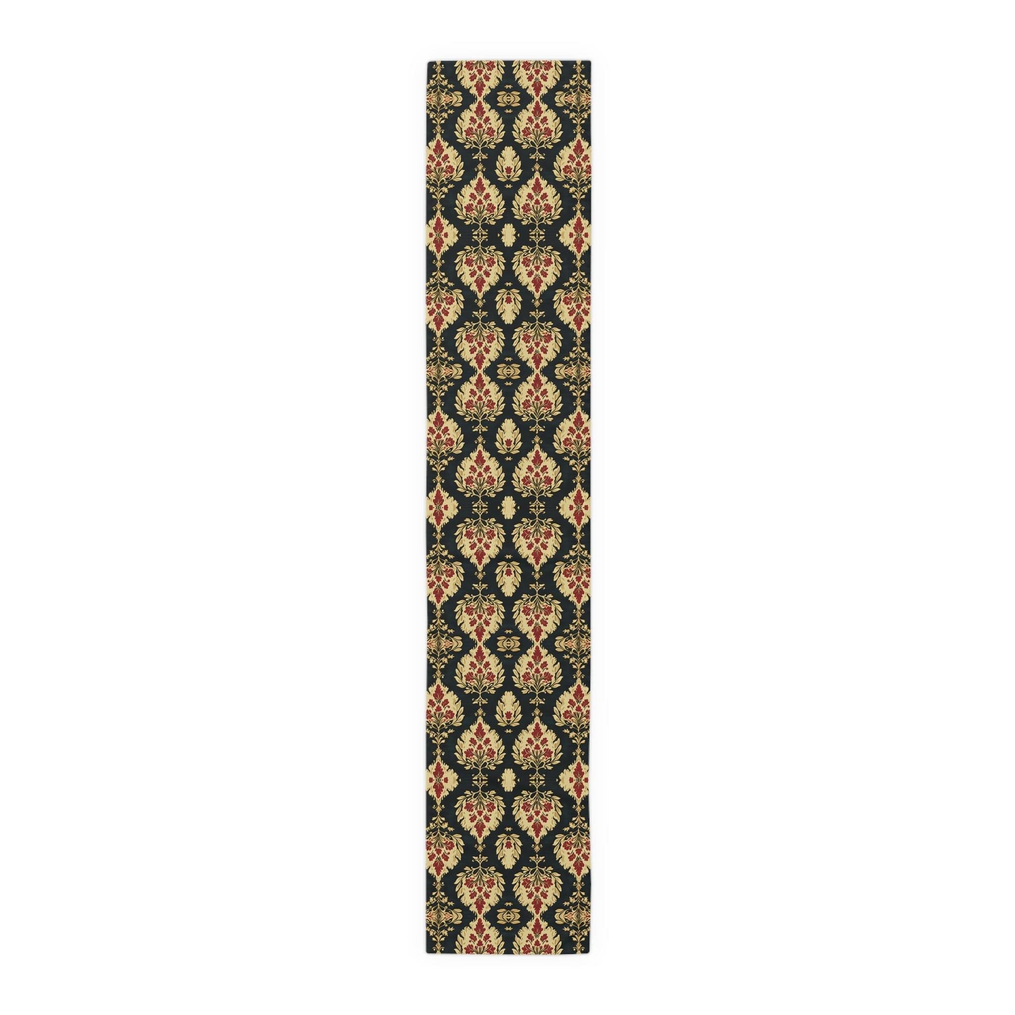 Elegant Ikat Christmas Table Runner: Red Green Gold