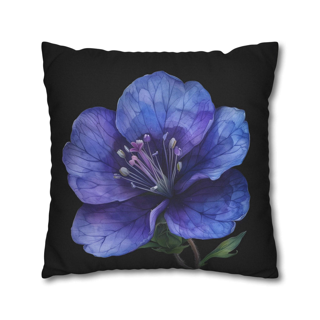Anemone Pillow Cover: Detailed Floral Illustration, Black Background