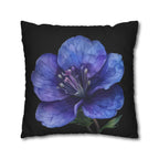 Anemone Pillow Cover: Detailed Floral Illustration, Black Background