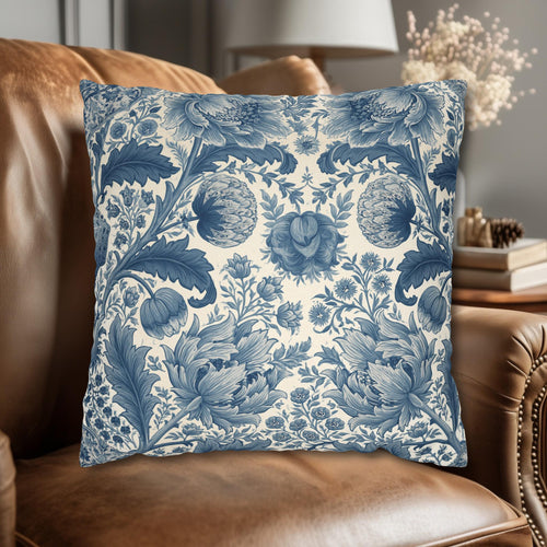 Botanical Toile Pillow Cover: Blue and Cream Vintage Style French Country Decor