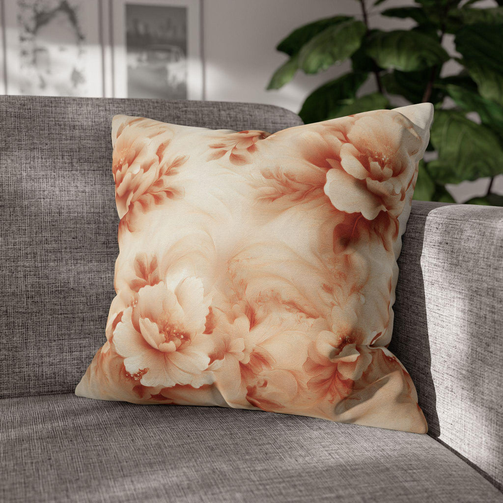 Peach Floral Pillow Cover: Romantic Botanical Home Decor