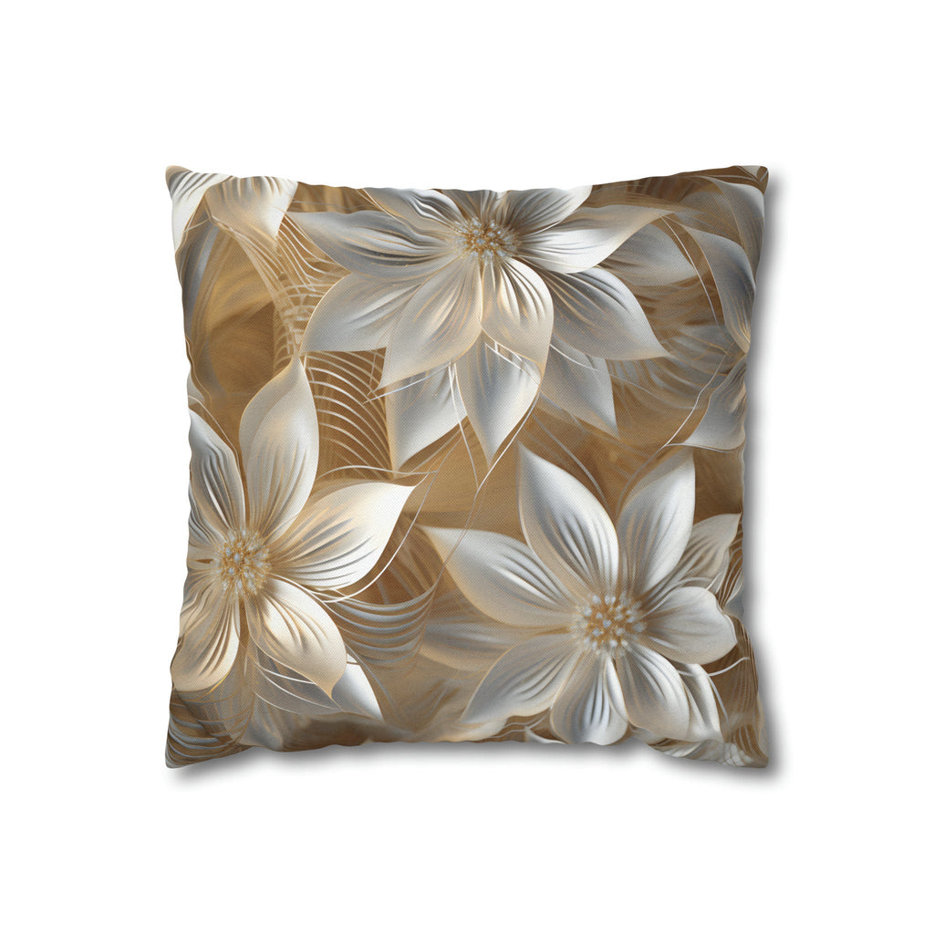 Elegant Winter Floral Pillow Cover: Pale Gold and Shimmery Silver