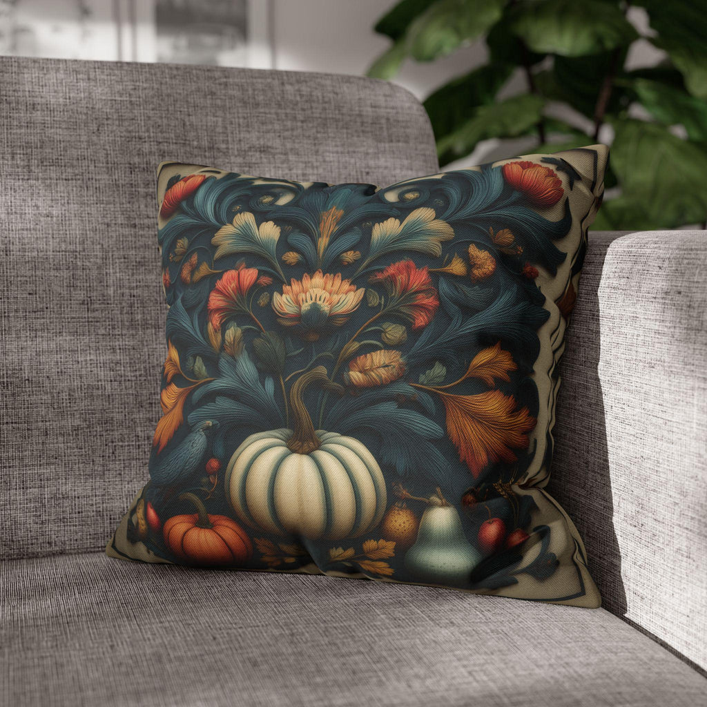 William Morris Autumn Pillow Cover: Cream, Scarlet & Teal Floral Print