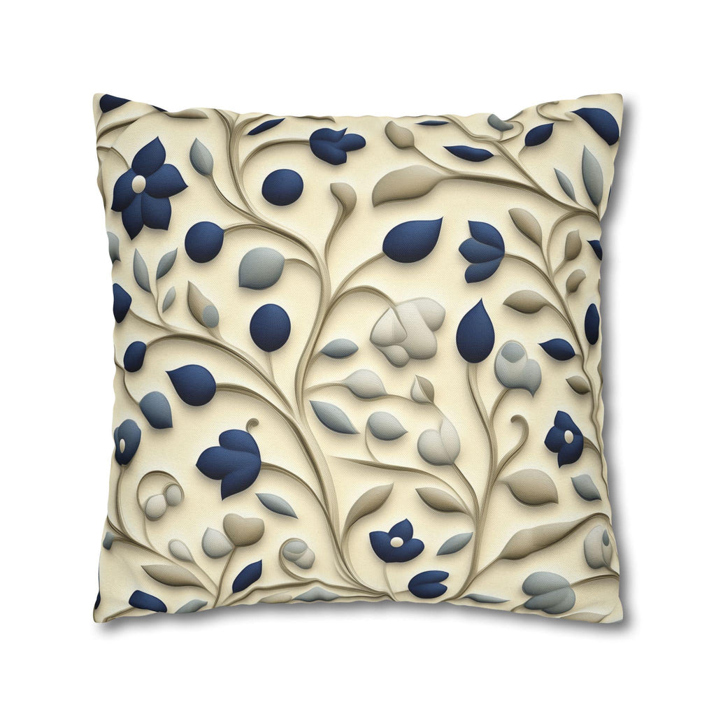 William Morris Inspired Floral Pillow Cover: Navy, Taupe, Cream