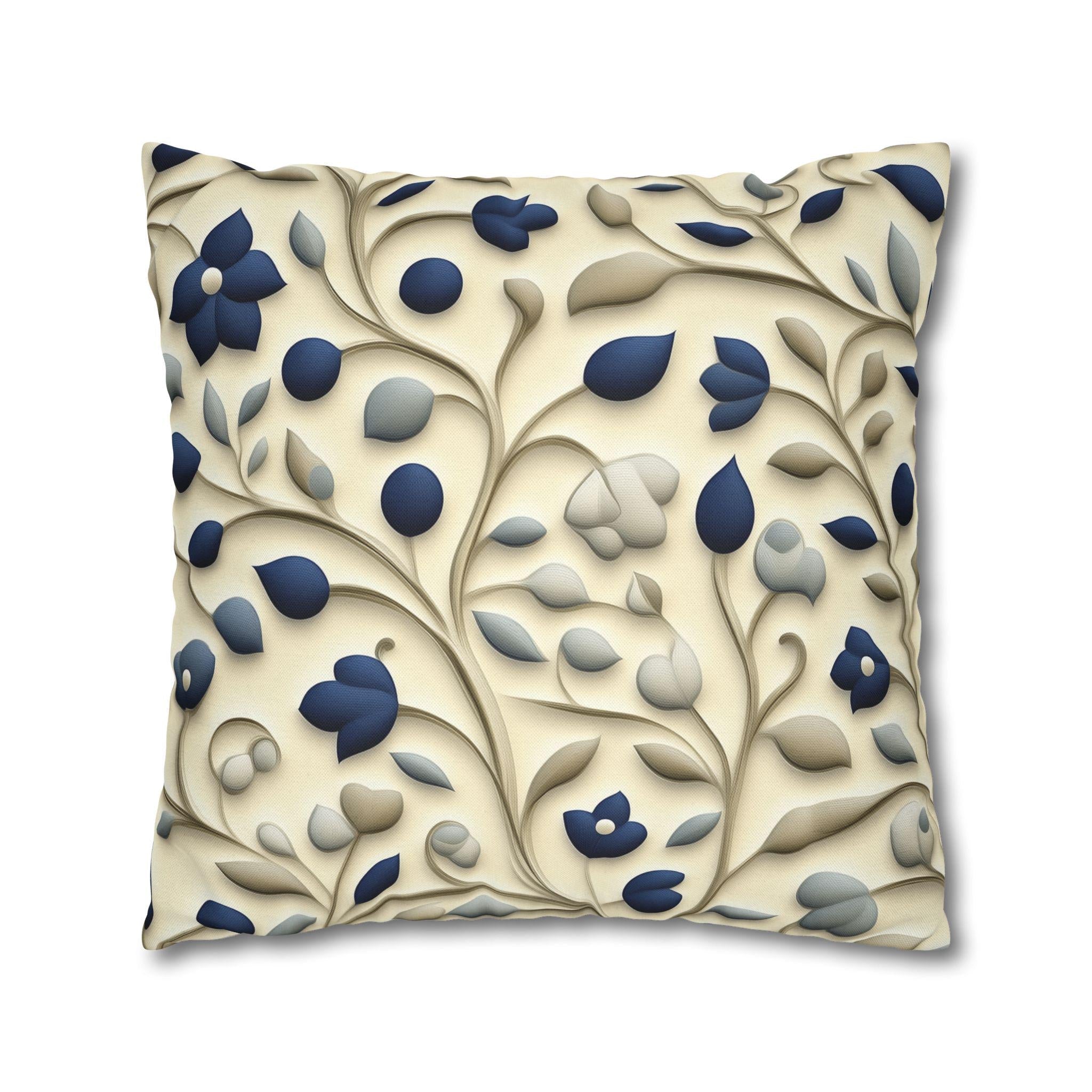 William Morris Inspired Floral Pillow Cover: Navy, Taupe, Cream